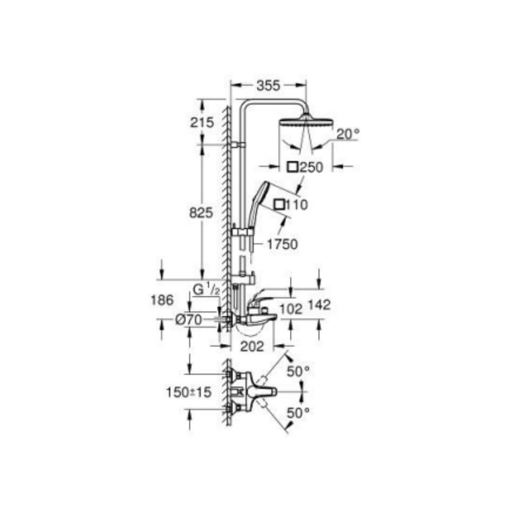 Bộ sen cây tắm đứng nóng lạnh Tempesta System 250 Cube GROHE 26693001 - Ảnh 3