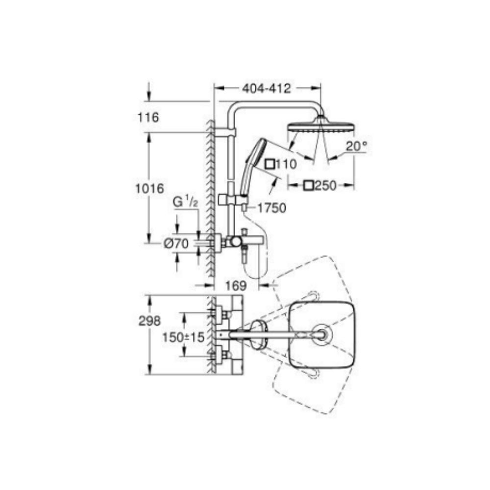 Bộ sen cây tắm đứng nhiệt độ Tempesta System 250 Cube GROHE 26975001 - Ảnh 3