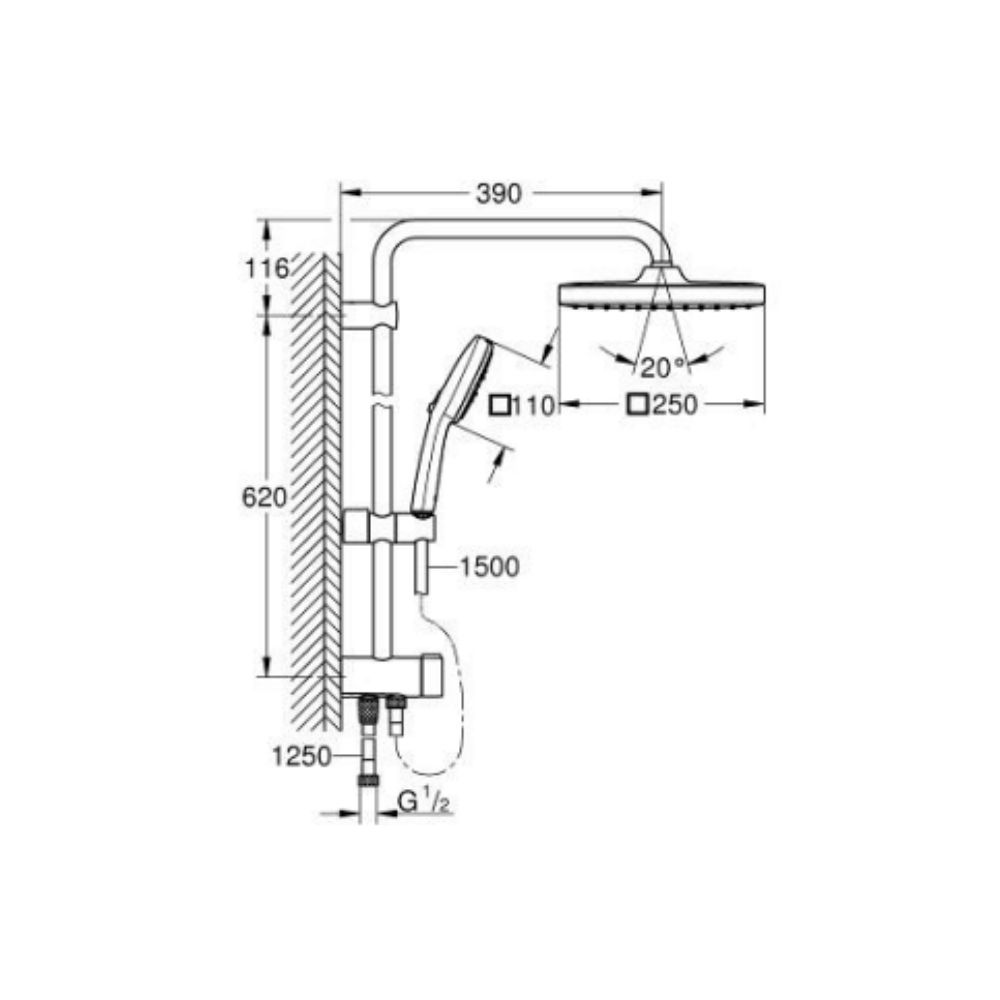Bộ sen cây tắm đứng nhiệt độ Tempesta System 250 Cube GROHE 26977001 - Ảnh 3