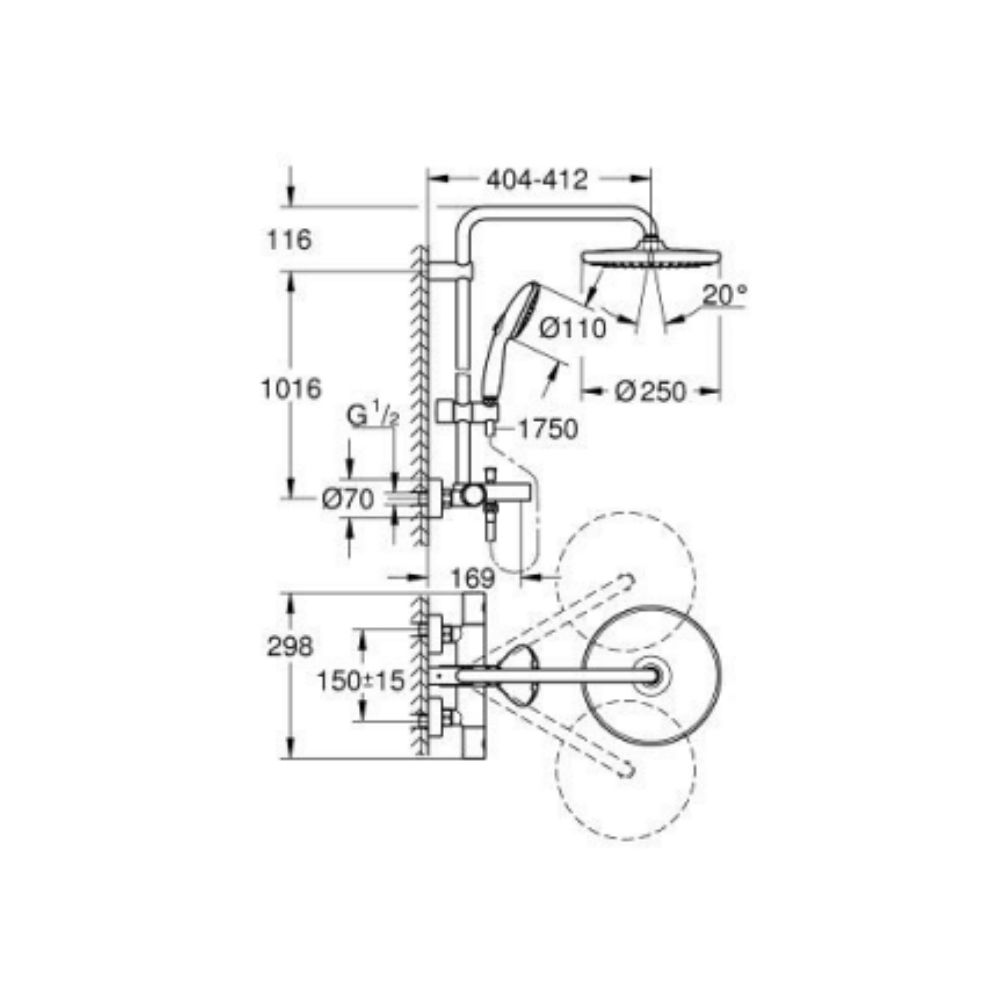 Bộ sen cây tắm đứng nhiệt độ Tempesta System 250 Cube GROHE 26978001 - Ảnh 3