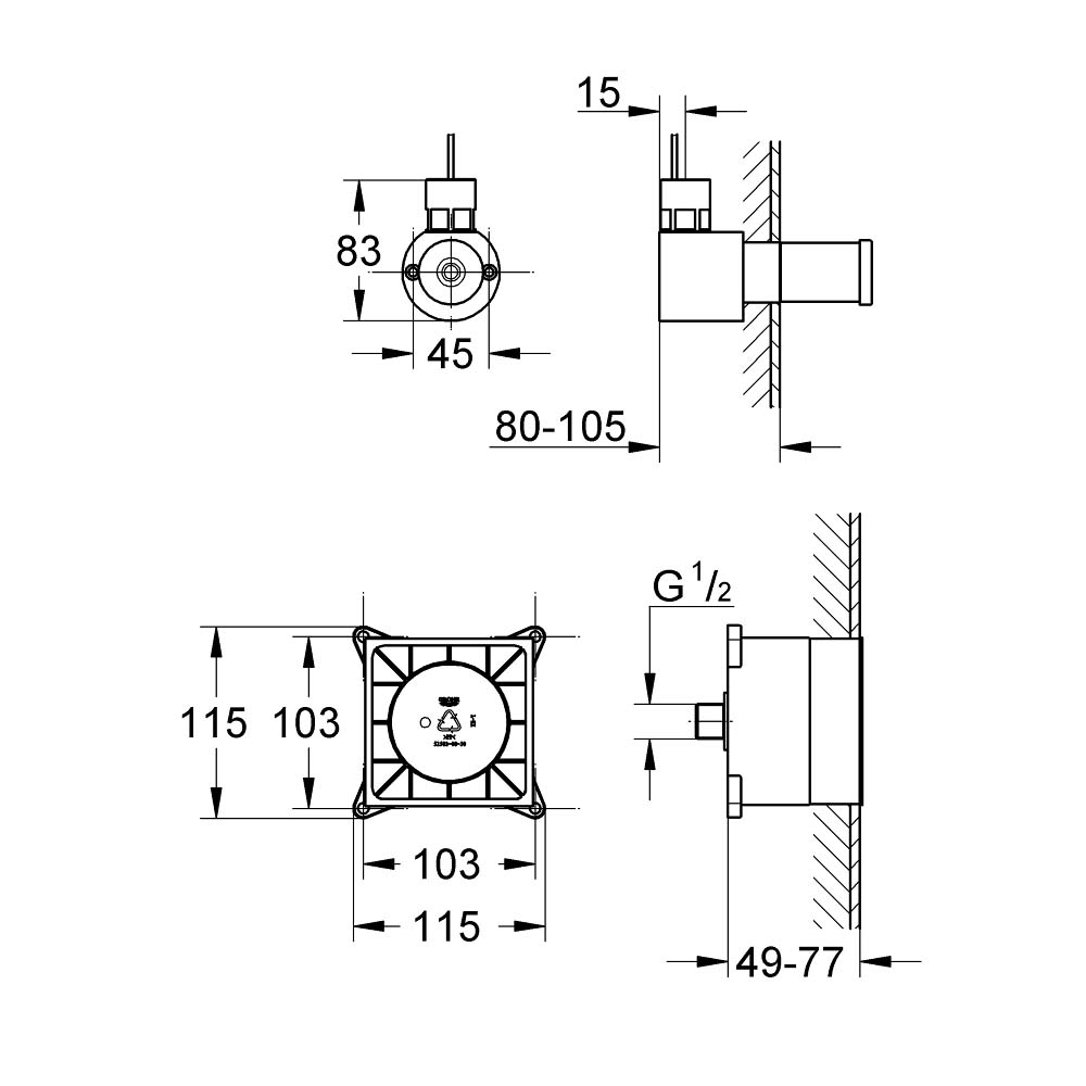 Bộ lắp đặt âm tường cho máy tạo hơi nước F-Digital Deluxe GROHE 29074000 - Ảnh 3