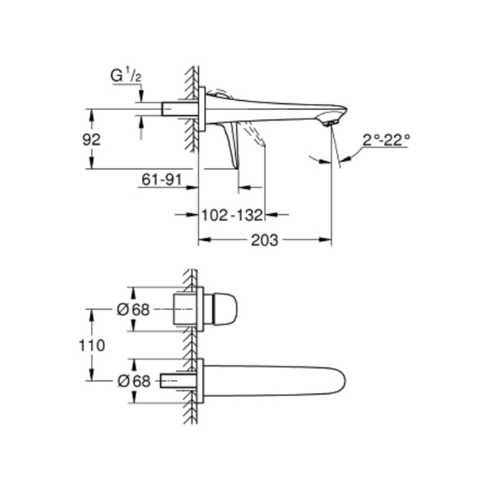 Vòi chậu gắn tường nóng lạnh 2 lỗ Eurostyle M-size GROHE 29097003 - Ảnh 3