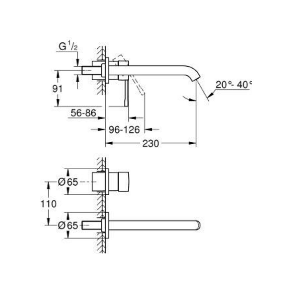 Vòi chậu gắn tường nóng lạnh 2 lỗ Essence L-size GROHE 29193KF1 - Ảnh 3