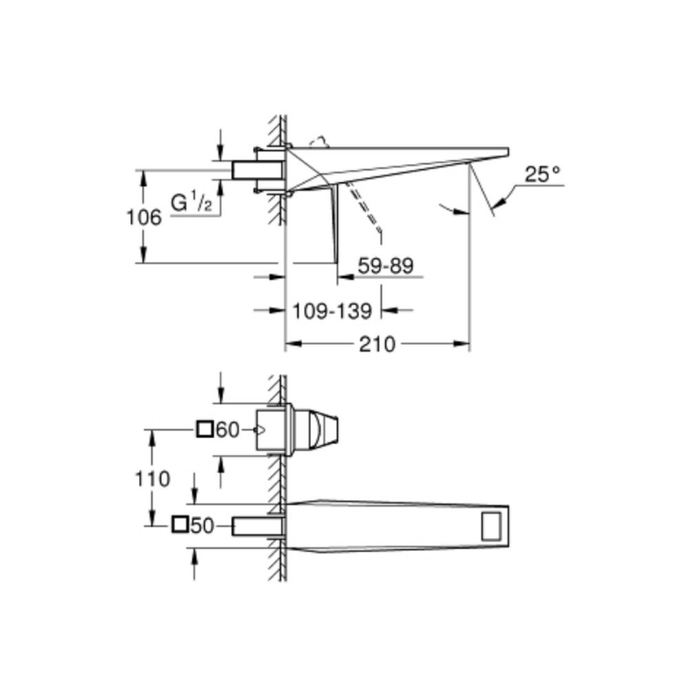 Vòi chậu gắn tường nóng lạnh 2 lỗ Allure Brilliant L-size GROHE 29403000 - Ảnh 3