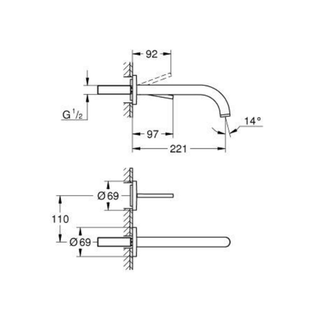 Vòi chậu gắn tường nóng lạnh 2 lỗ Atrio L-size GROHE 29406000 - Ảnh 3
