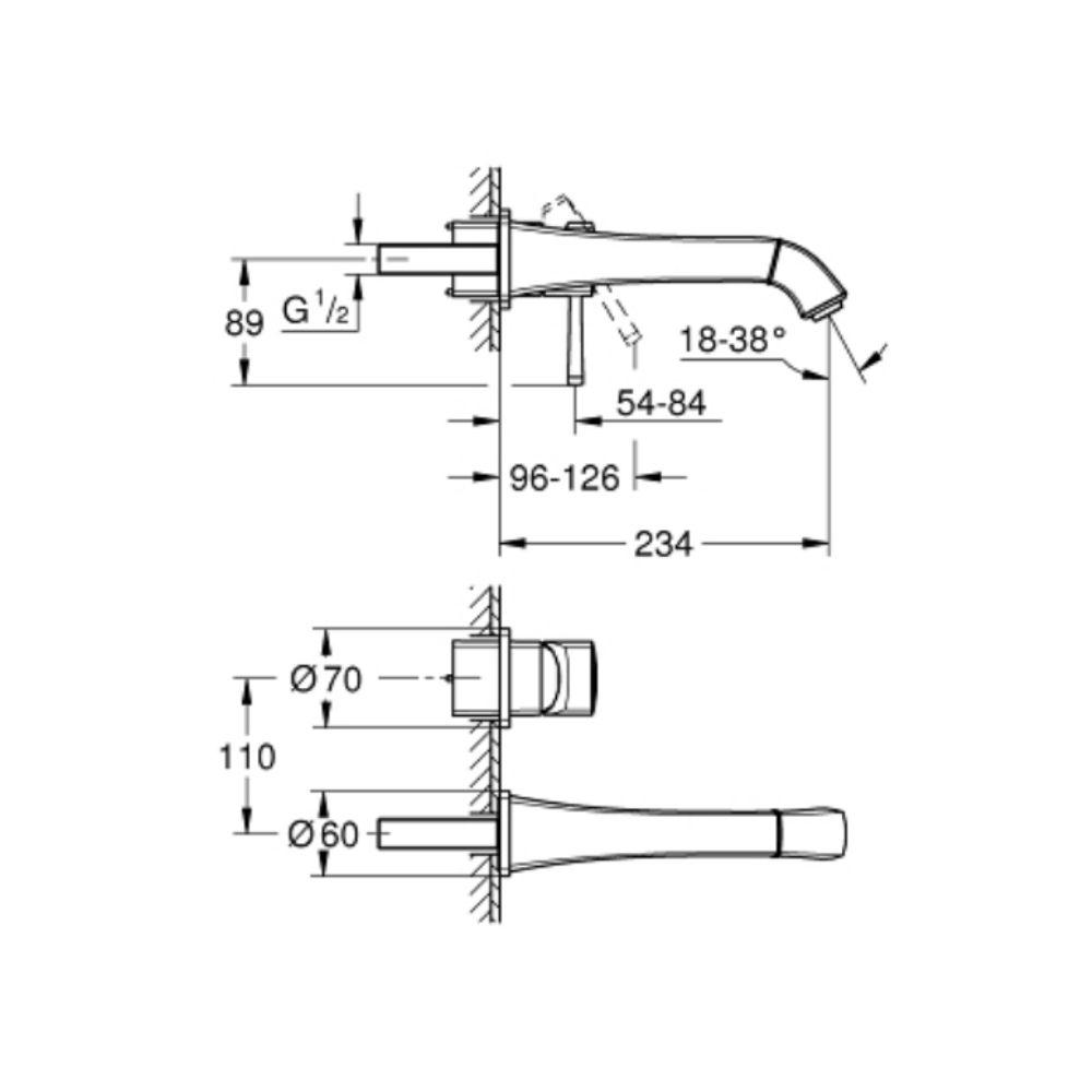 Vòi chậu gắn tường nóng lạnh 2 lỗ Grandera L-size GROHE 29417000 - Ảnh 3