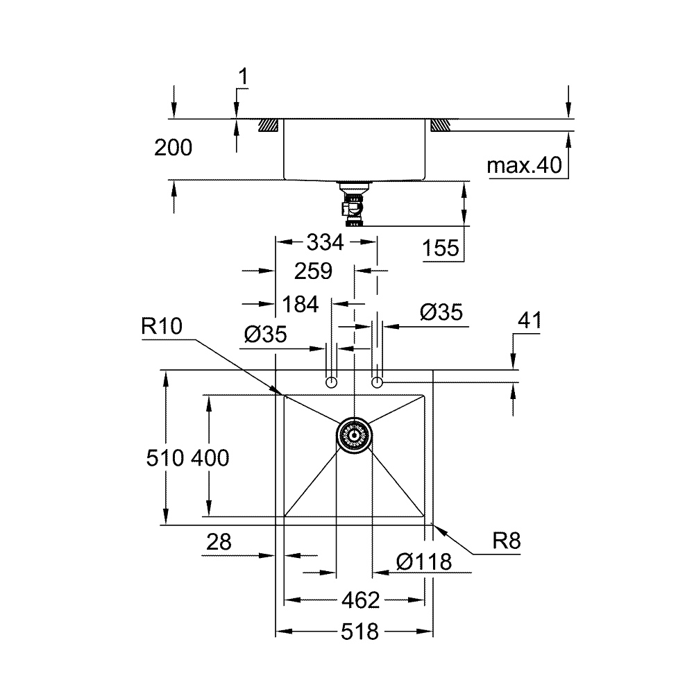 Chậu rửa chén 1 hộc K800 GROHE 31583SD1 - Ảnh 3