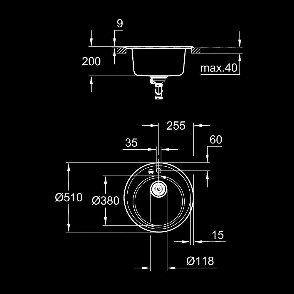 Chậu rửa chén 1 hộc tròn Composite K200 GROHE 31656AP0 - Ảnh 3