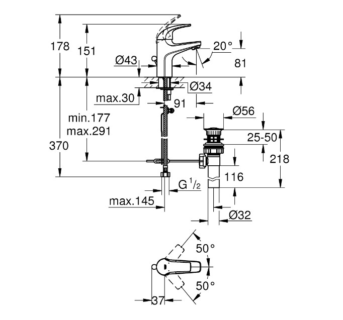 Vòi chậu nóng lạnh BauCurve GROHE 32805000 - Ảnh 3