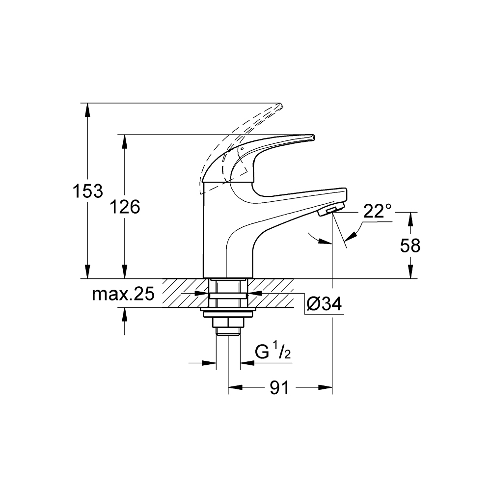 Vòi chậu nóng lạnh BauCurve GROHE 32809000 - Ảnh 3