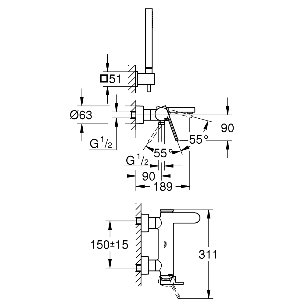 Bộ sen tắm nóng lạnh Plus GROHE 33547003 - Ảnh 3