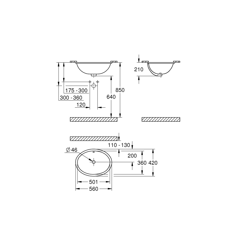 Chậu rửa mặt lavabo âm bàn Bau Ceramic GROHE 39423000 - Ảnh 3