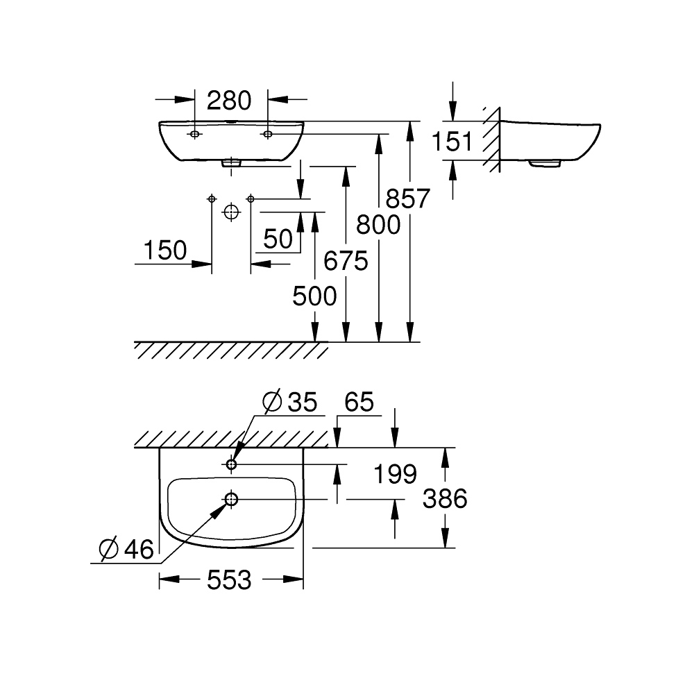 Chậu rửa lavabo treo tường Bau Ceramic GROHE 39440000 - Ảnh 3