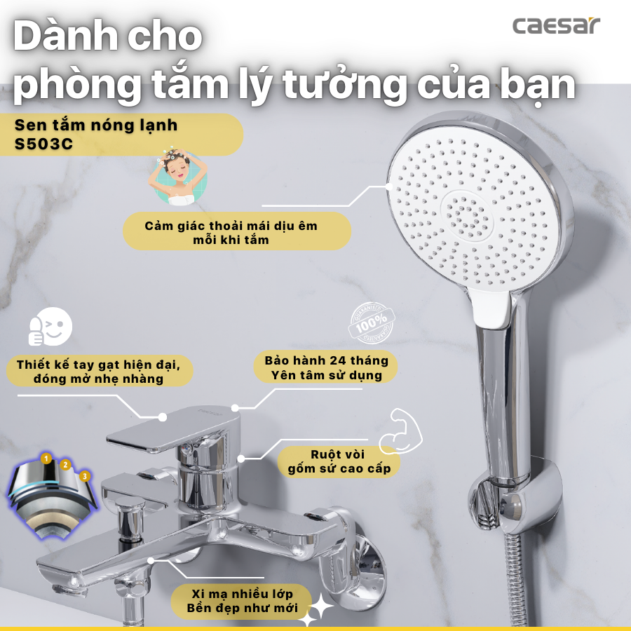 Vòi Sen Gạt Nóng Lạnh - S503C - Ảnh 2