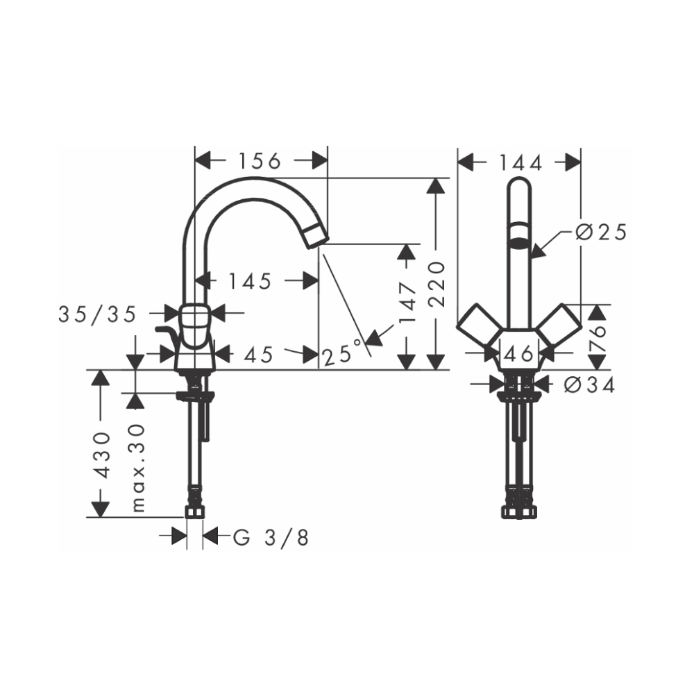 Vòi lavabo nóng lạnh Logis 150 Hansgrohe 71222000 - Ảnh 3