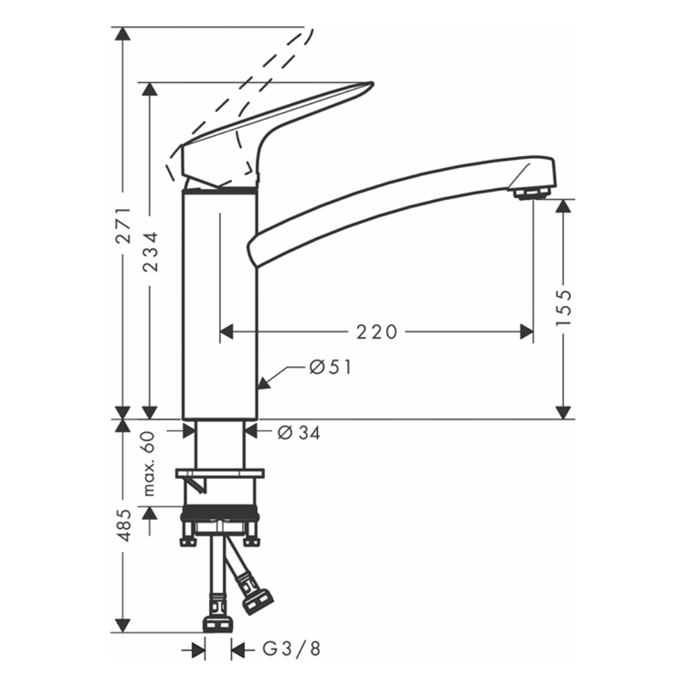 Vòi rửa chén nóng lạnh HG Logis M31 160 Hansgrohe 71832000 - Ảnh 3