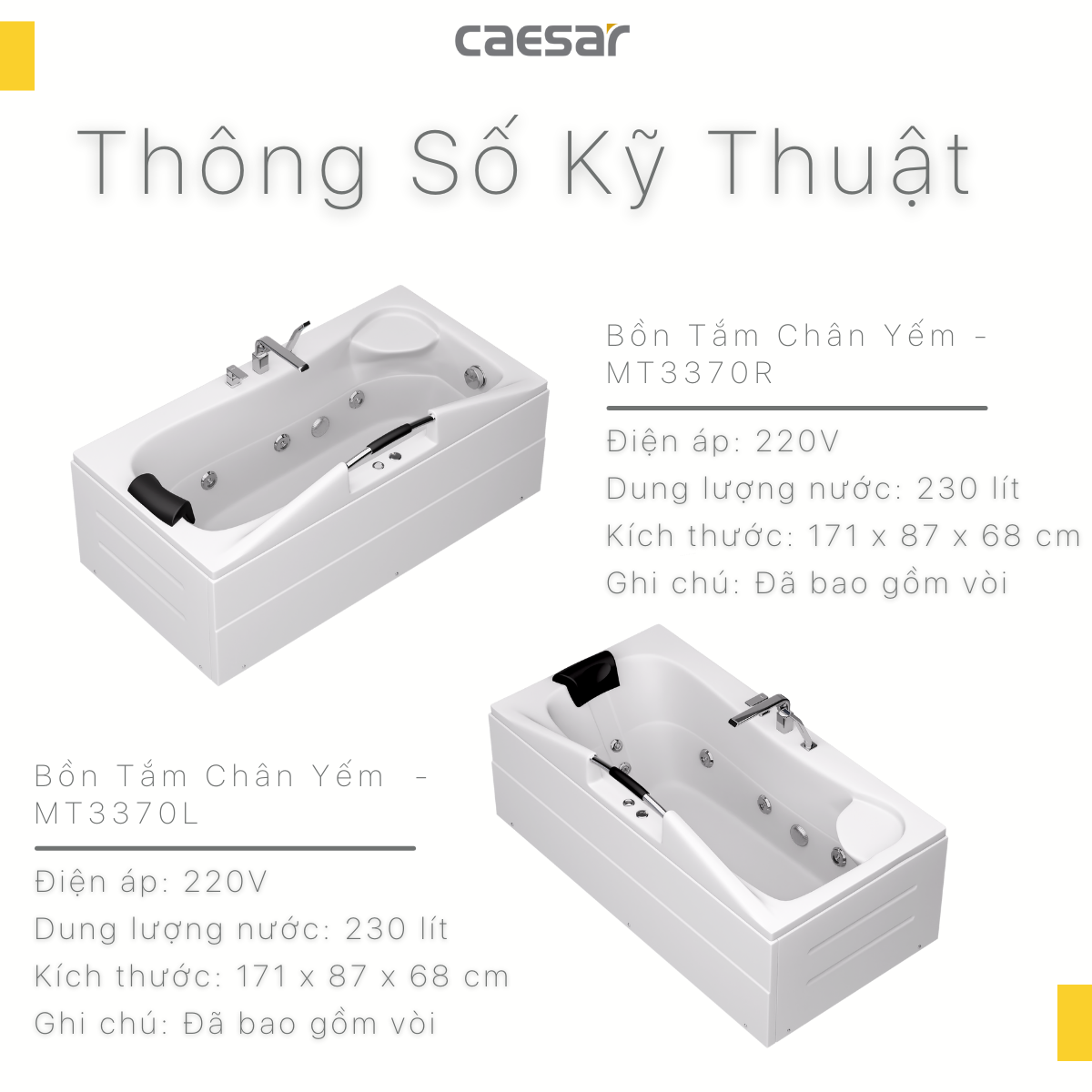 Bồn Tắm Massage Chân Yếm - MT3370L/R - Ảnh 10