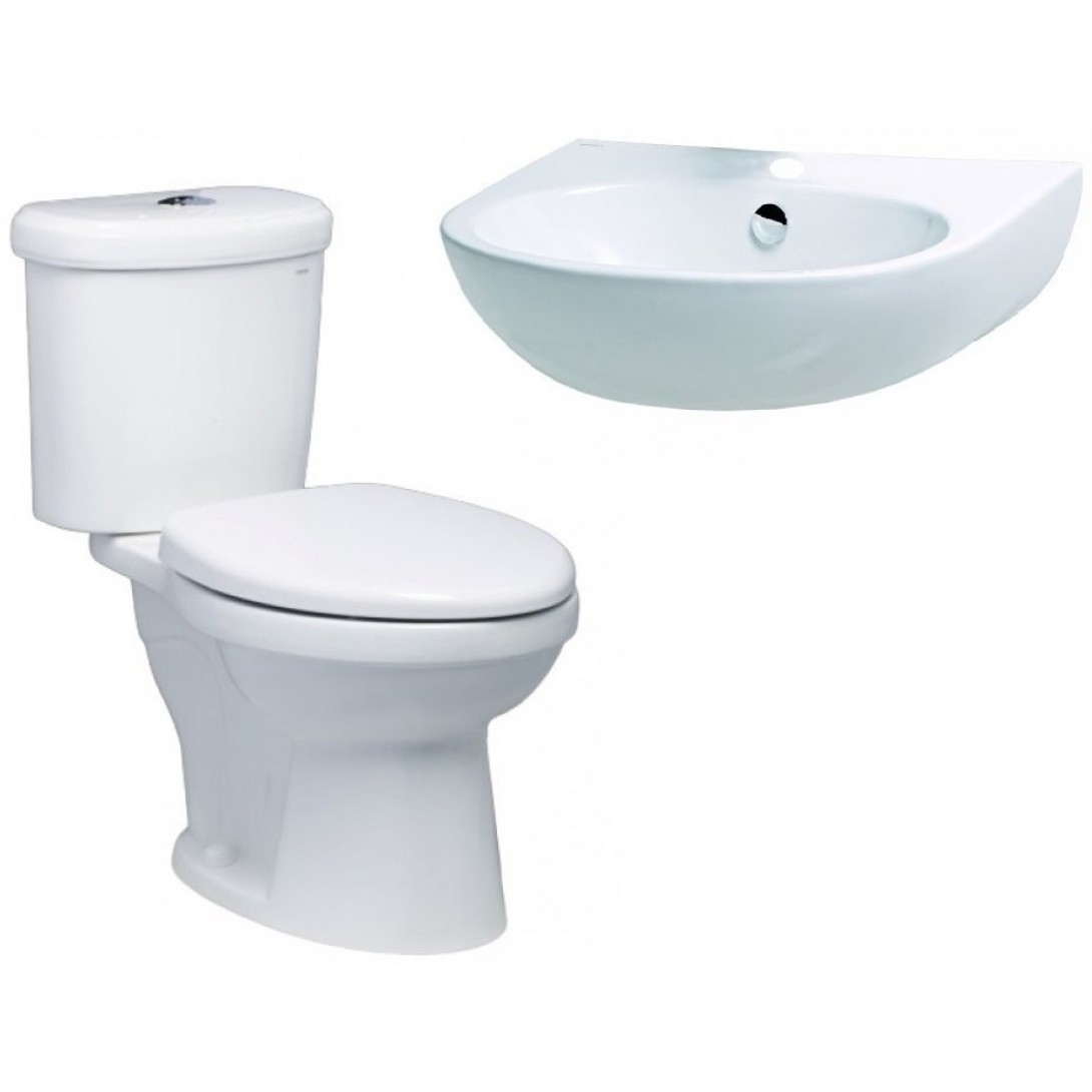 Combo Caesar C2 CT1338 + L2152 Bồn Cầu 2 Khối Và Lavabo Treo Tường - Ảnh 2