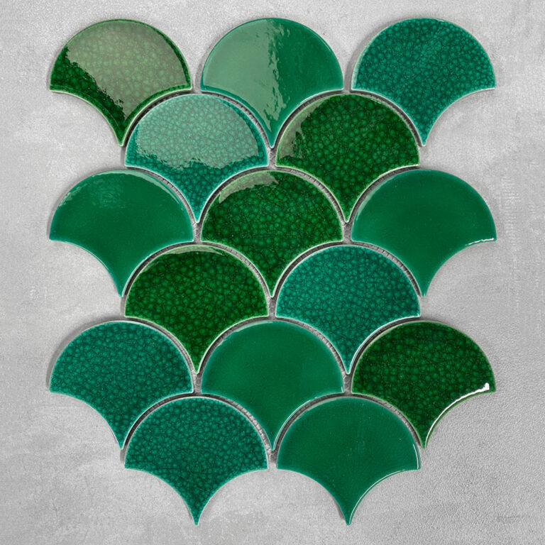 Gạch Mosaic Vảy Cá Màu Xanh Lá Mix Men Rạn IN859501