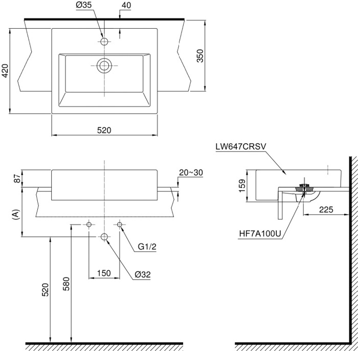 Chậu rửa mặt cao cấp bán âm bàn LT647CSXW LT647CS cao cấp, chính hãng | TOTO - Ảnh 3