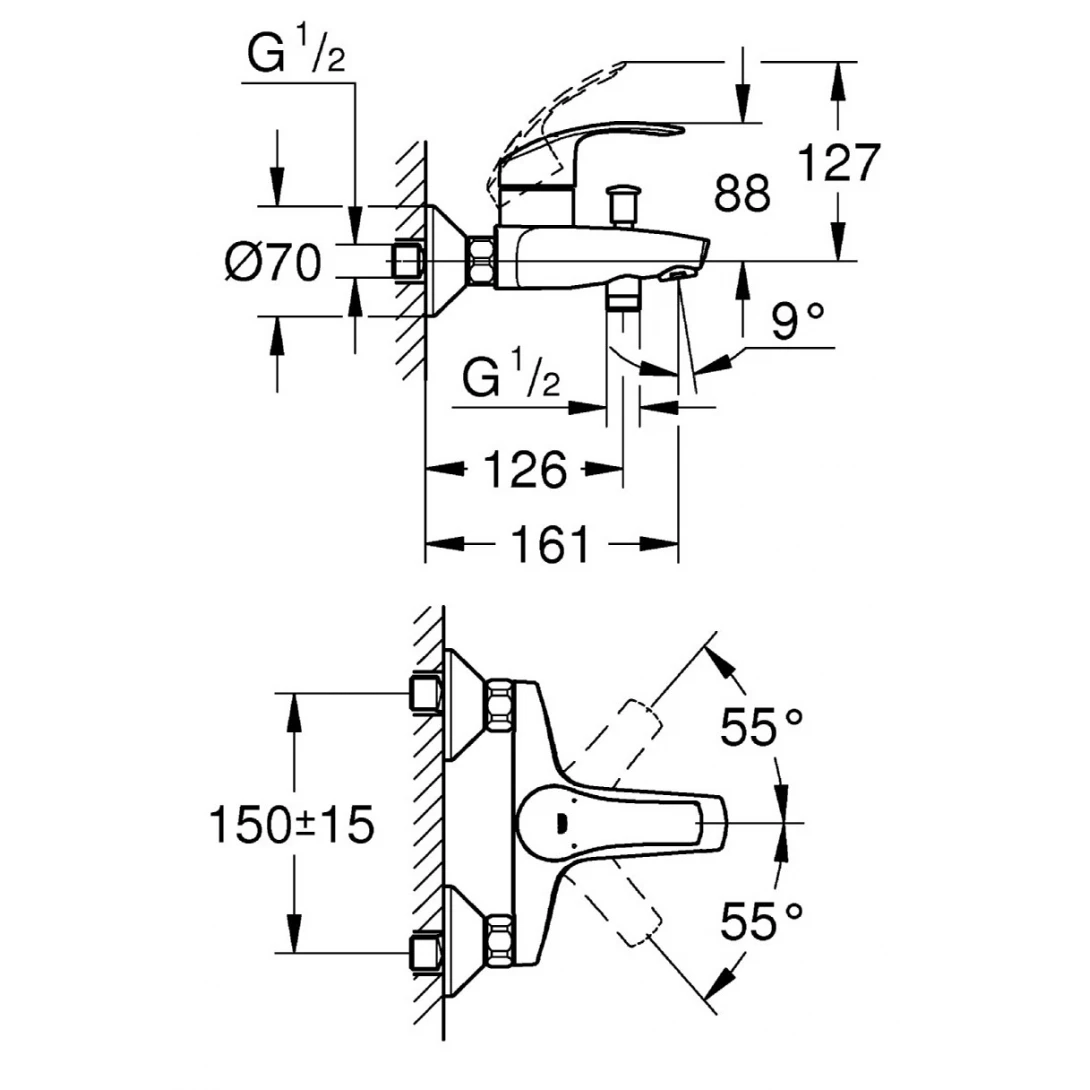 Bộ Trộn Sen/Bồn Tắm Eurosmart Grohe 33300002 nóng lạnh - Ảnh 3