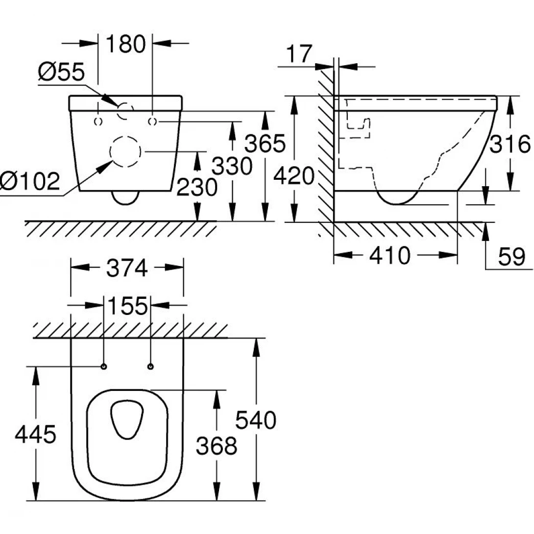 Bồn Cầu Grohe 39328000 Treo Tường Euro Ceramic - Ảnh 3