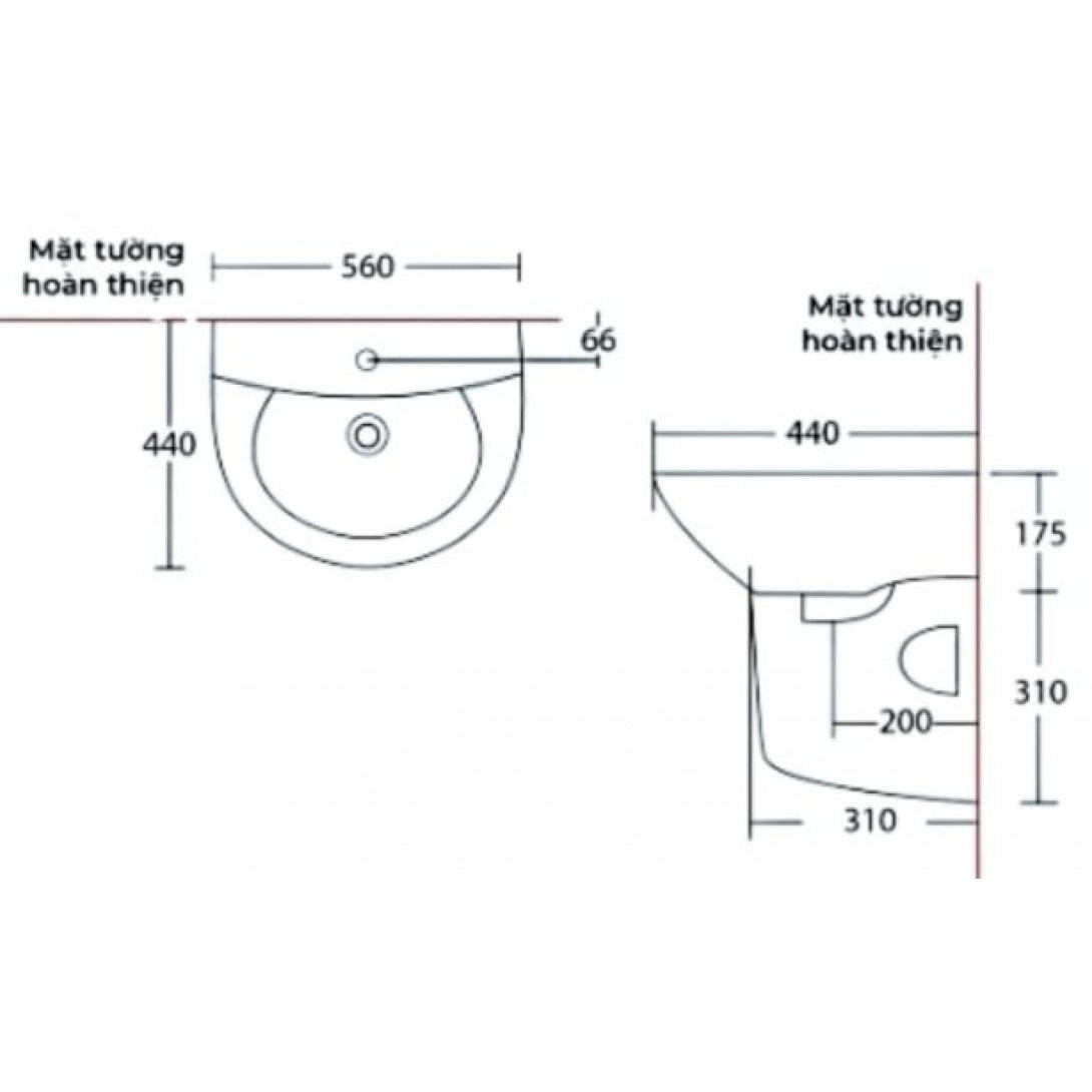 Chậu Lavabo COTTO C000606OS/C400000OS Treo Tường Chân Ngắn Belen - Ảnh 3