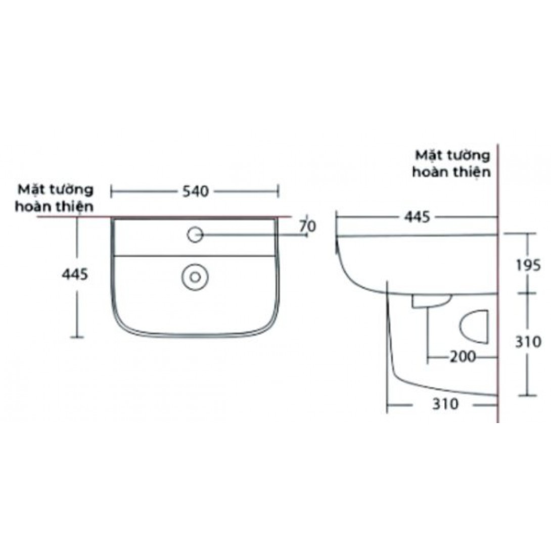 Chậu Lavabo COTTO C000607OS/C400000OS Treo Tường Chân Ngắn Bob - Ảnh 3