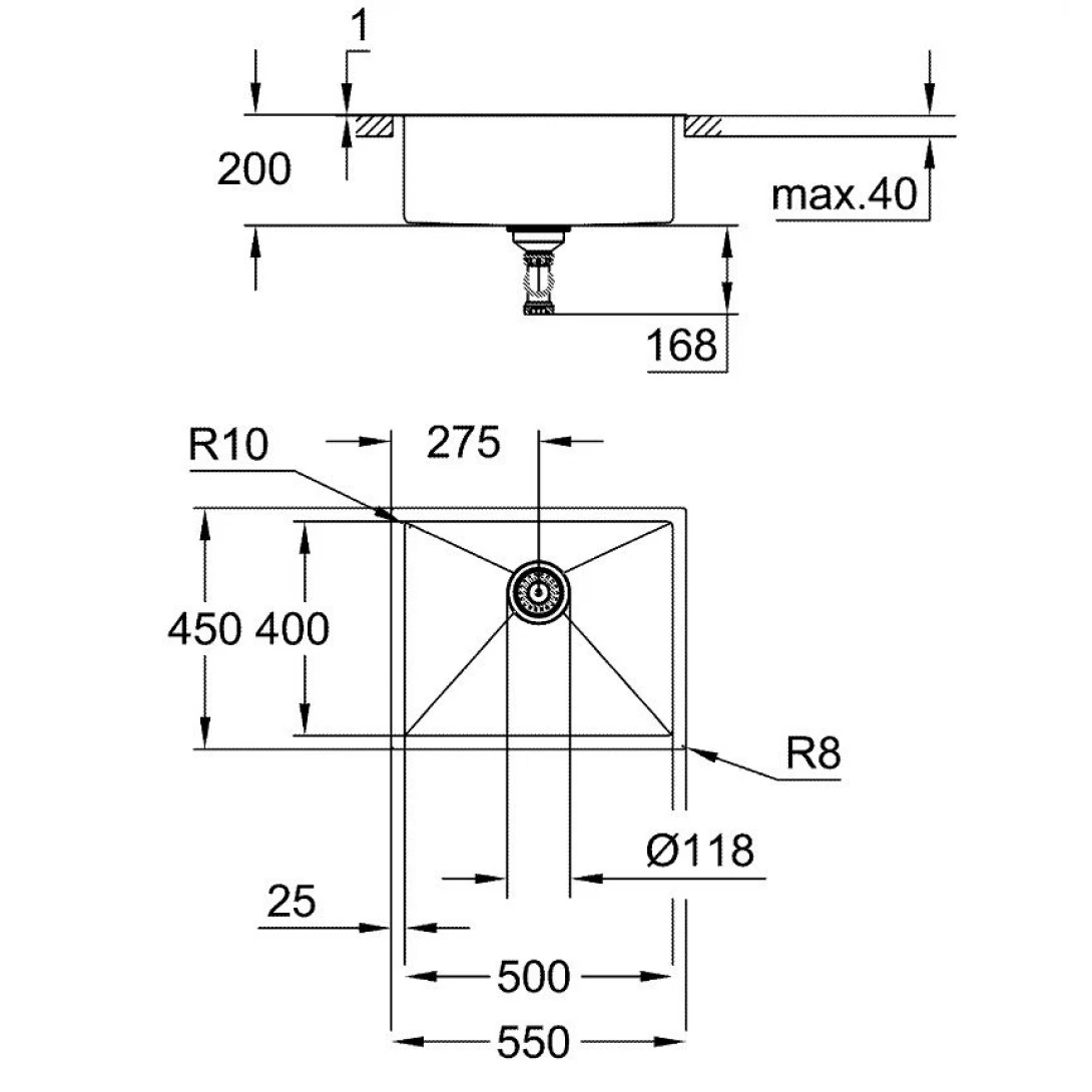 Bồn Rửa Chén Grohe K700 31726SD0 1 Hộc Inox 304 550x450 mm - Ảnh 3