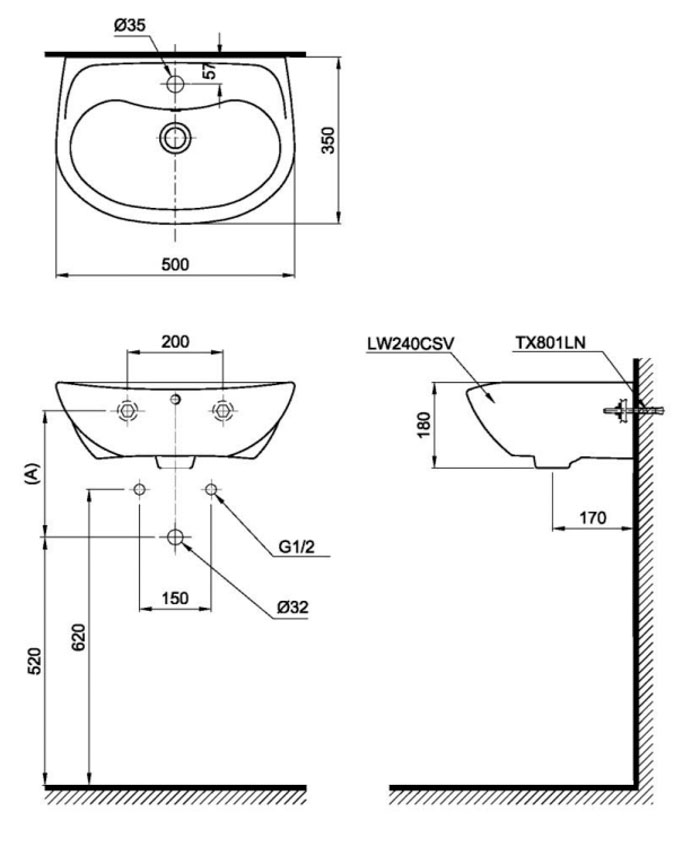 Chậu rửa mặt lavabo LT240CS treo tường LT240CS cao cấp, chính hãng | TOTO - Ảnh 3