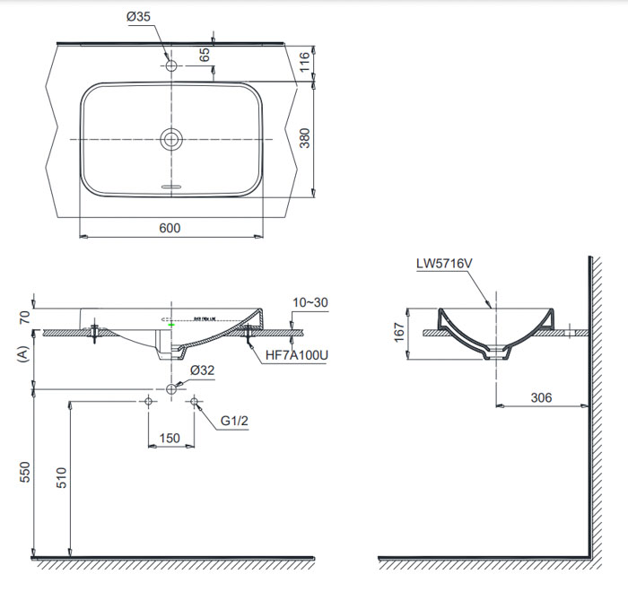 Chậu rửa mặt lavabo LT5716 LT5716 cao cấp, chính hãng | TOTO - Ảnh 3