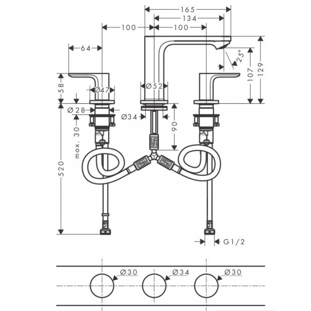 Vòi Lavabo Hansgrohe 3 Lỗ 72530007 Nóng Lạnh - Ảnh 3
