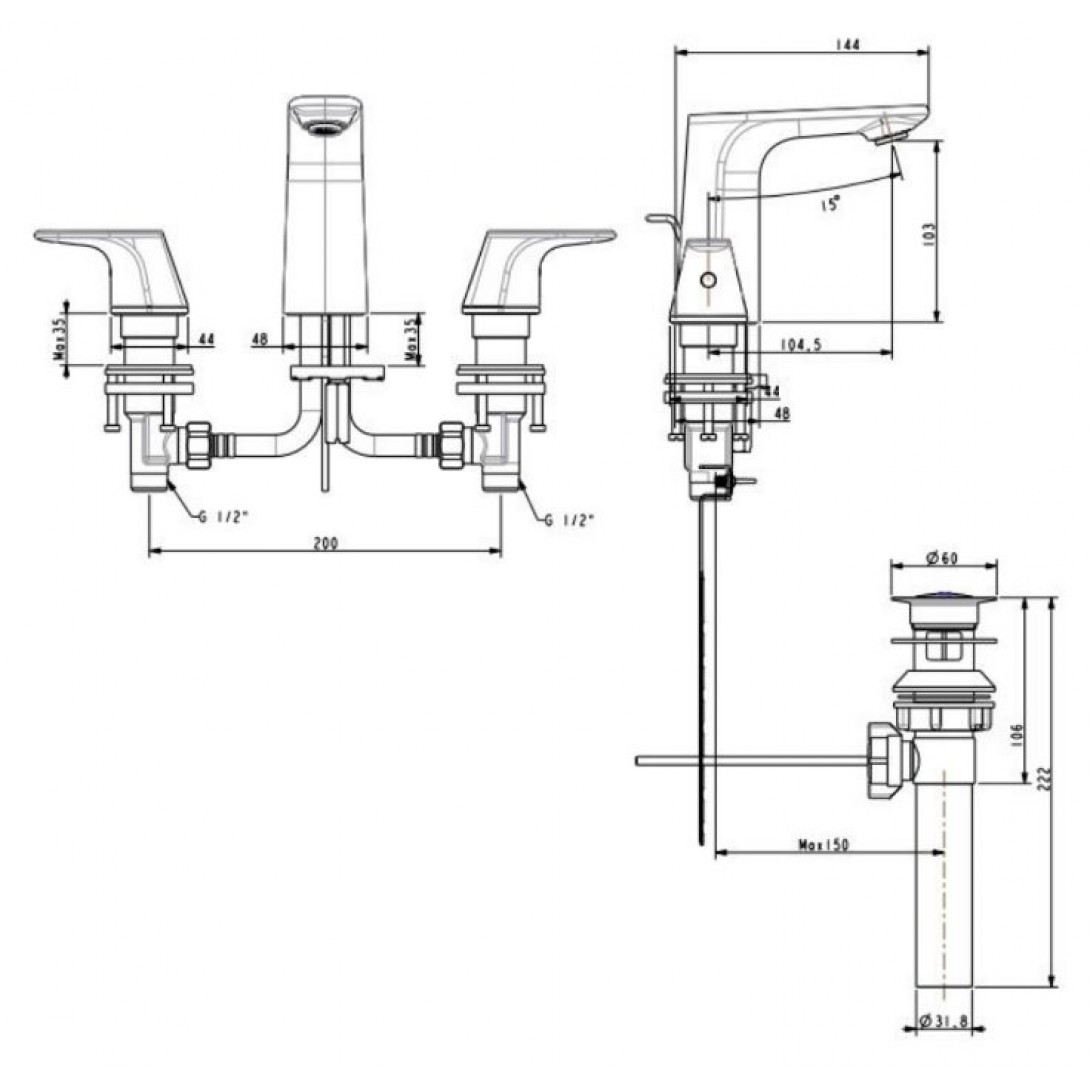 Vòi Lavabo American Standard WF-1703CS Signature Nóng Lạnh 3 Lỗ Màu Vàng - Ảnh 3