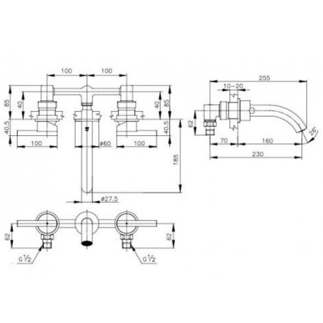 Vòi Lavabo COTTO CPF203A#BN2 Gắn Tường Nóng Lạnh Màu Đen Quil - Ảnh 3