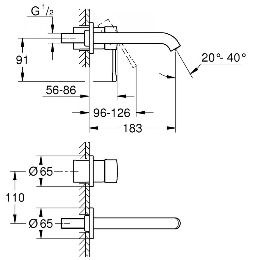 Vòi Lavabo Grohe 19408001 Nóng Lạnh 2 Lỗ Gắn Tường Essence New OHM Size M - Ảnh 4