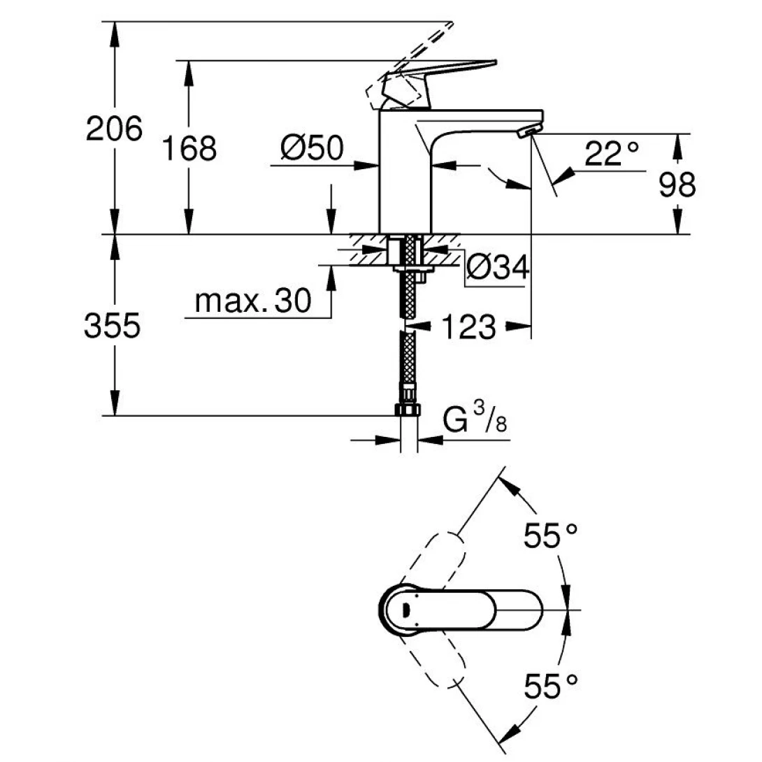 Vòi Chậu Grohe Eurosmart Cosmopolitan 23327000 Nóng Lạnh Size M - Ảnh 3