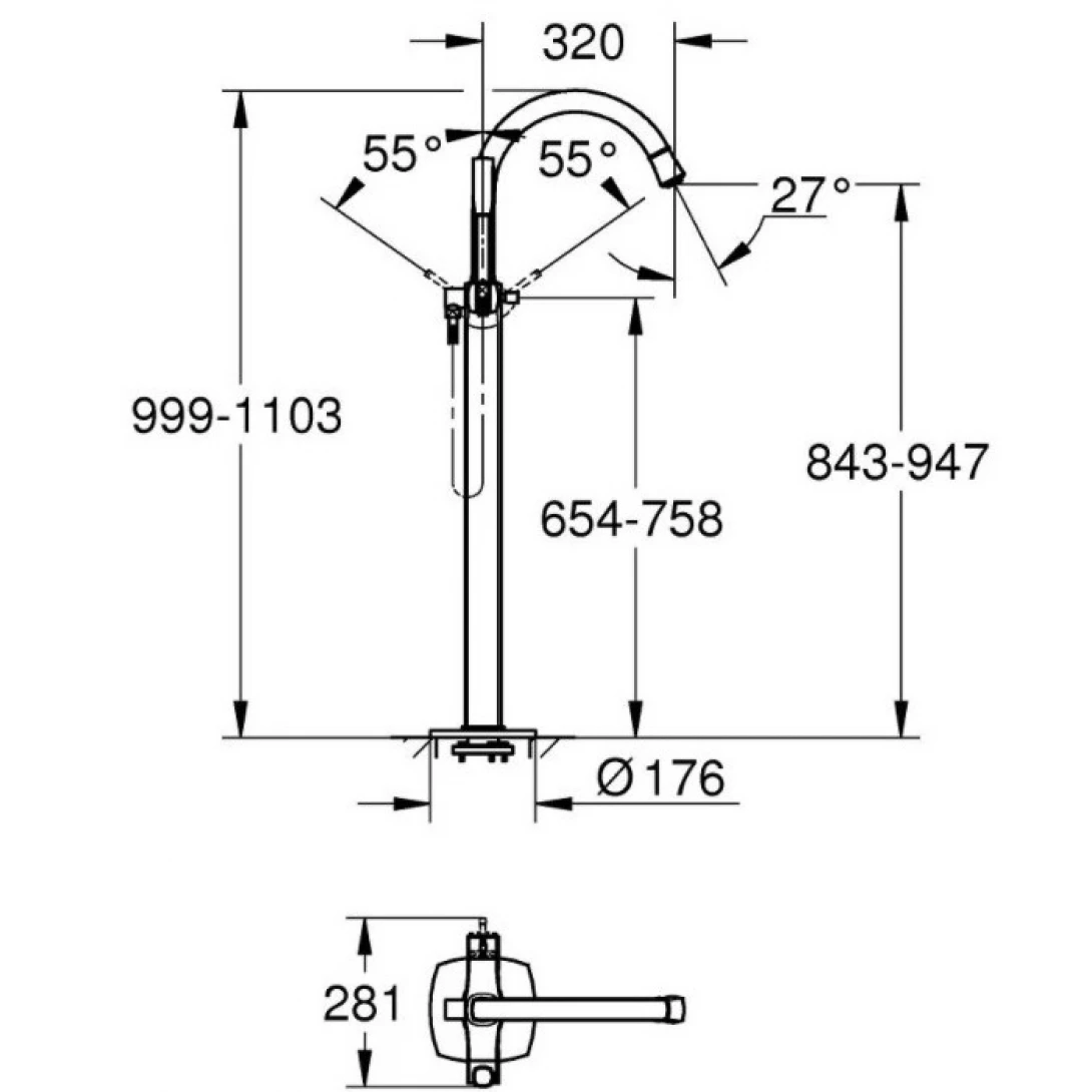 Vòi Bồn Tắm Grohe 23318IG0 + 29086000 Đặt Sàn Grandera - Ảnh 5