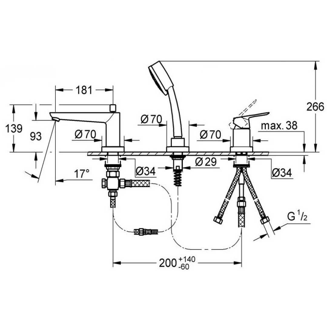 Bộ vòi xả Grohe BauEdge OHM 2511710A 3 lỗ gắn thành bồn tắm - Ảnh 4
