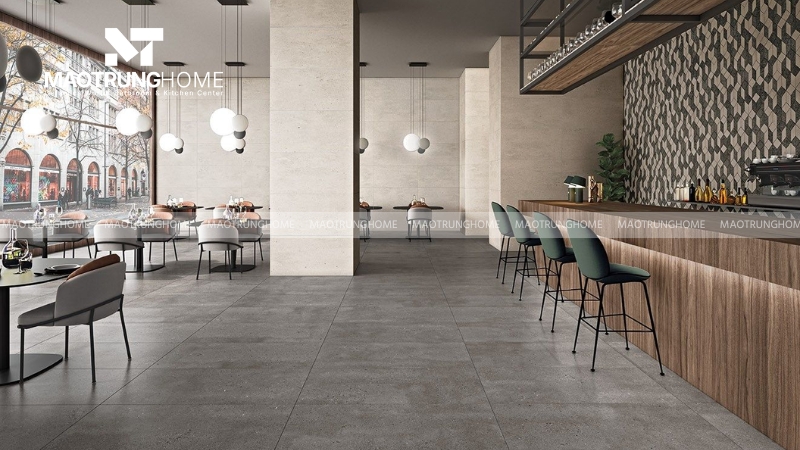 Gạch lát nền vân xi măng với gam màu xám