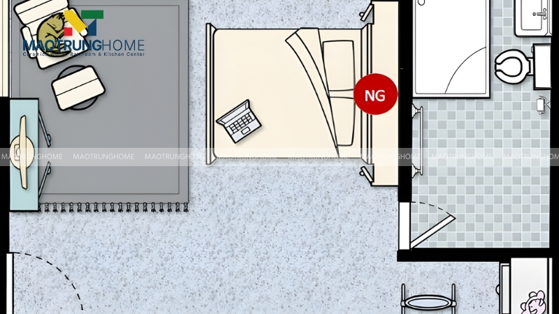 Bạn không nên đặt bồn cầu hướng thẳng vào giường ngủ