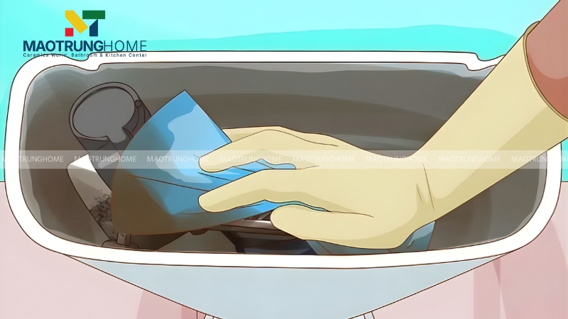 Bạn dùng bàn chải lớn để cọ sạch thành và đáy két