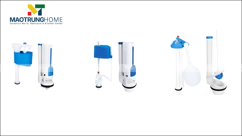 Các loại bộ xả bồn cầu trên thị trường (theo thứ tự từ trái sang)