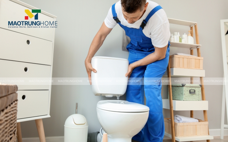 Đặt bồn cầu trở lại và siết bu-lông