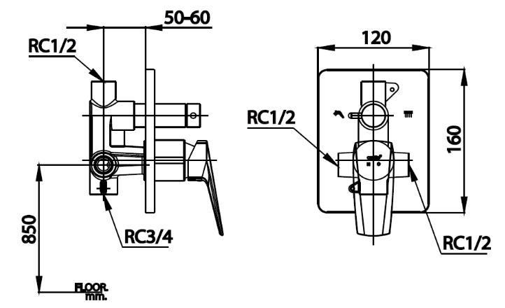 CT2323A - Củ sen tắm nóng lạnh âm tường COTTO ESSENTIA - Ảnh 3