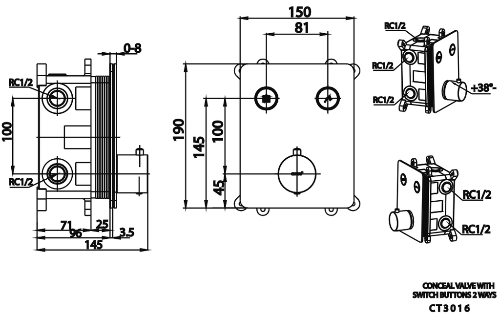 CT3016 - Củ sen tắm COTTO nóng lạnh âm tường - Ảnh 3