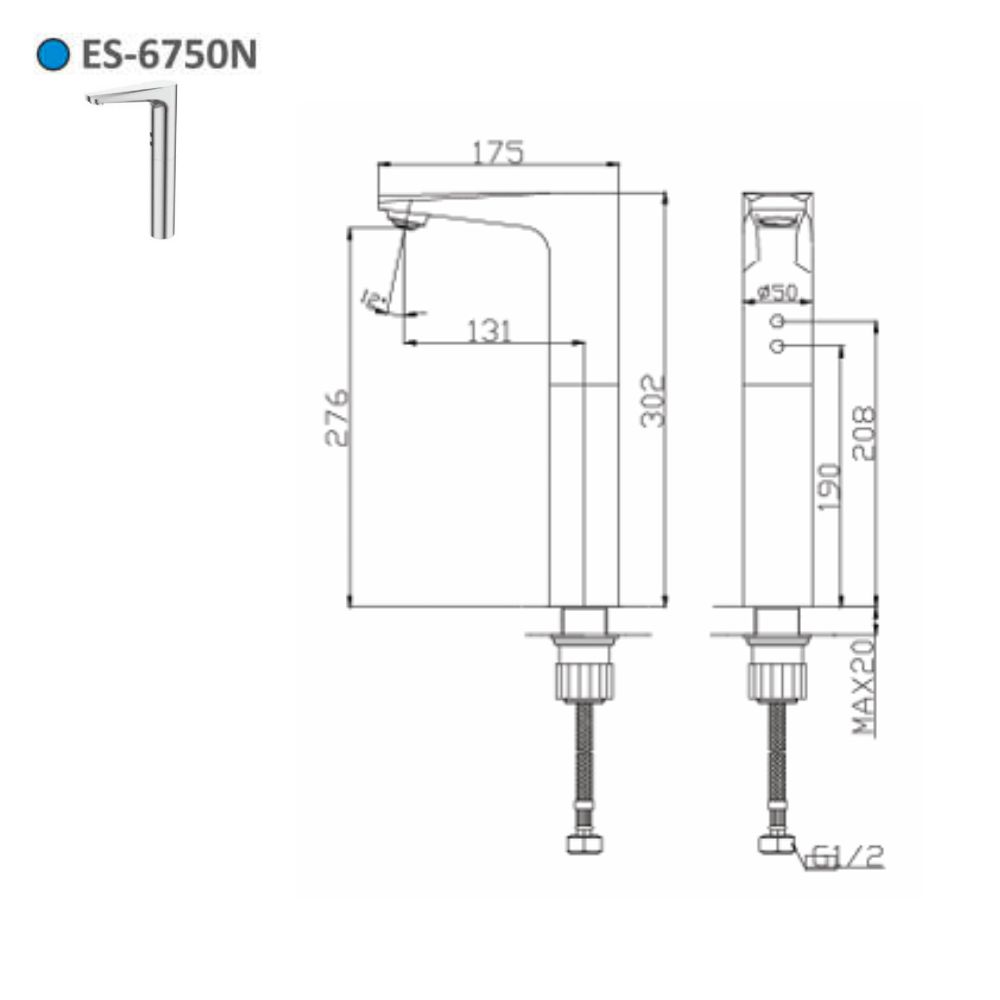 Vòi lavabo cảm ứng lạnh thân cao Esslinger ES-6750N (dùng điện) - Ảnh 3