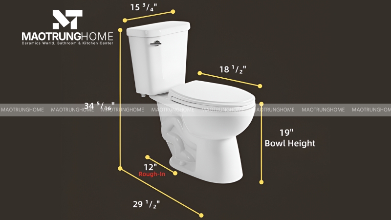 Kích thước bồn cầu 2 khối (bồn cầu két rời)