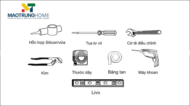 Các dụng cụ cần thiết khi lắp đặt bồn cầu ngồi xổm
