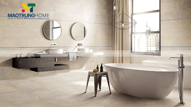 Mẫu thiết kế nhà vệ sinh chung cư với gạch Porcelain