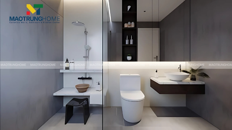 Mẫu thiết kế nhà vệ sinh chung cư với bồn cầu 1 khối